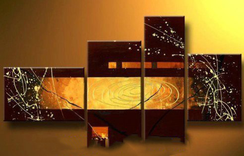 Yellow Background With Curving Straps On Canvas Modern Oil Paintings