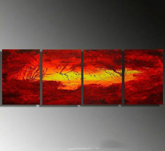 Red & Orange & Yellow Background Retangle Shape Hand Painted Modern Oil Paintings