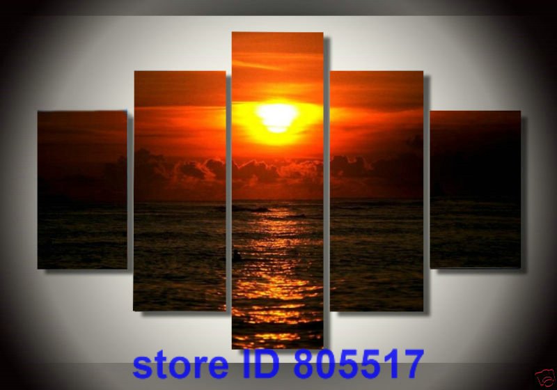 With Sun & Sea Canvas Rectangle Shape Modern Oil Paintings