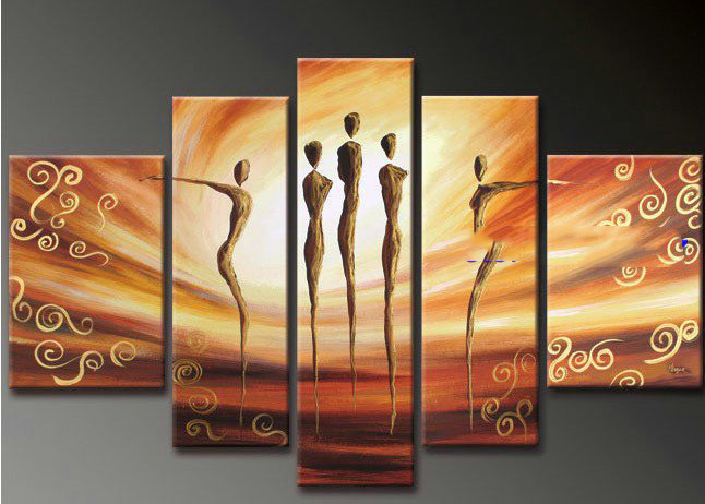 Gold Background With Many Persons Canvas Modern Oil Paintings