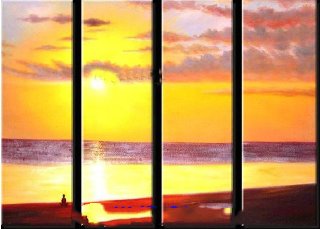 A Person & Sun Subject Handprinting Rectangle Shape Modern Oil Paintings