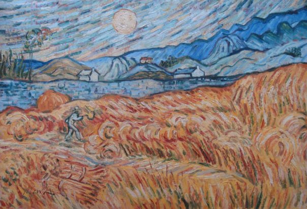 With Rice Field & Village Canvas Square Shape Modern Oil Paintings