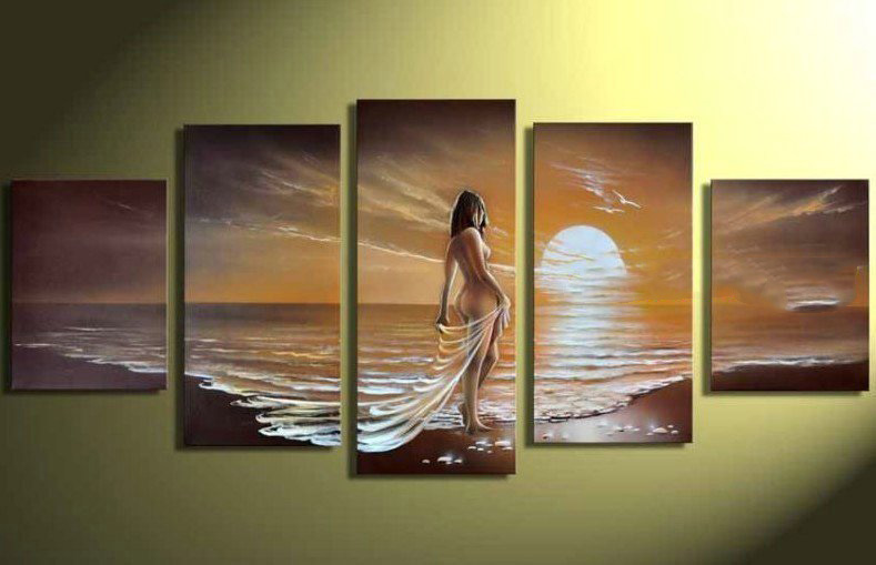 With A Nude Girl & Sea On Canvas Rectangle Shape Modern Oil Paintings