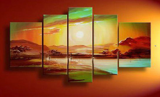 With Mountain & River Canvas Rectangle Shape Modern Oil Paintings