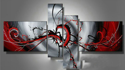 Silver & Red Background Black & Red Lines On Canvas Modern Oil Paintings