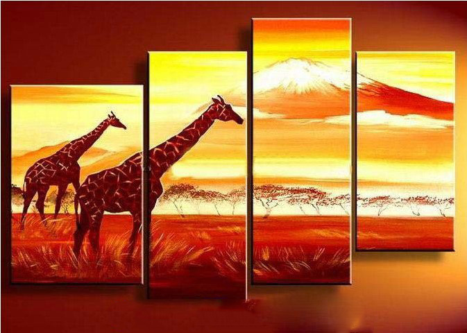 Giraffe Red Background Canvas Modern Oil Paintings