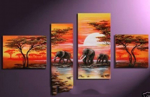 Sunset Subject With Many Elephants Canvas Modern Oil Paintings