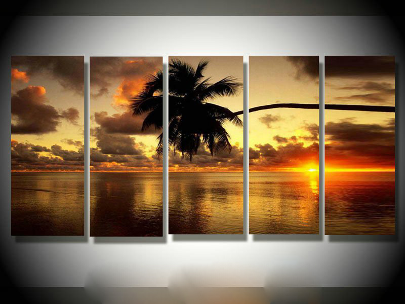 On Canvas R432 Hand Painted Abstract Seaside Sun Setting Modern Oil Paintings