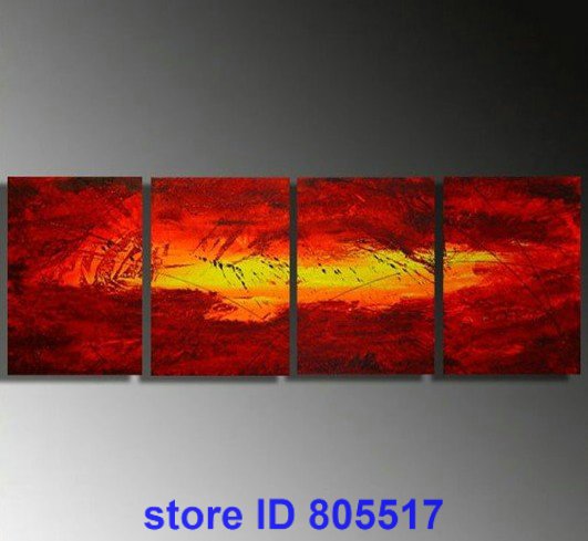 Red Background On Canvas Vivid Colour Abstract Oil Paintings