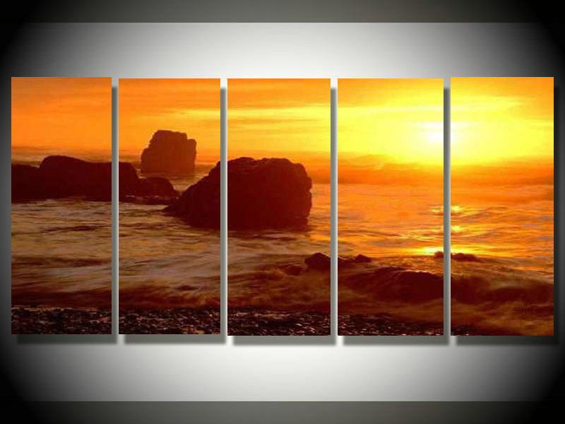 Yellow & Orange Background Sea Subject Canvas Abstract Oil Paintings