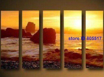 Sea & Sunset Subject Orange Background Board Abstract Oil Paintings