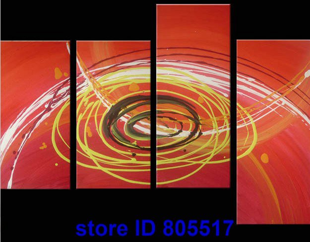 With Many Yellow Lines Red Background Vivid Colour Abstract Oil Paintings