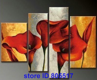 Red Flower Subject Good Condition Dark Orange Background Abstract Oil Paintings