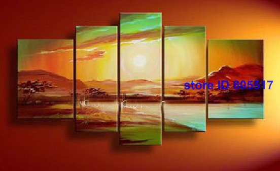 Mountain Range Background Vivid Colour Lake Subject Abstract Oil Paintings