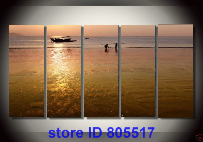 Sea Background Boat & Character Subject Canvas Abstract Oil Paintings