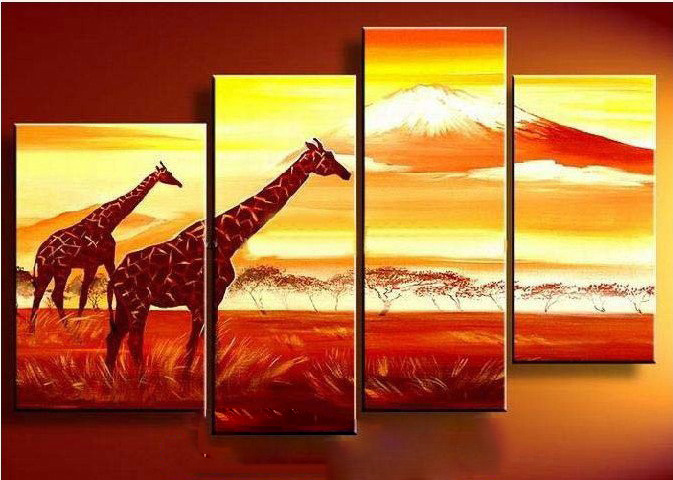 Camal Subject Organge Background Canvas Abstract Oil Paintings