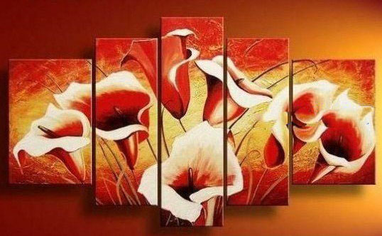 Orange Color Background Flowers Subject Vivid Colour Abstract Oil Paintings