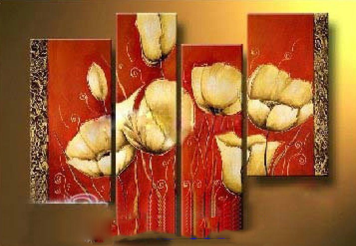 Red Background Flower Subject Canvas Abstract Oil Paintings