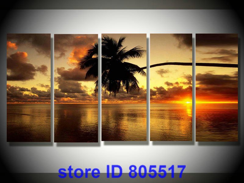 Dusk Background A Tree & Sea Subject Canvas Abstract Oil Paintings