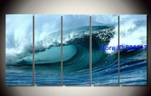 Blue Background Wave Subject Canvas Abstract Oil Paintings