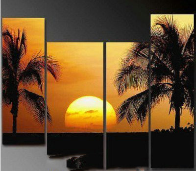 Dusk Background A Sun & Two Trees Subject Canvas Abstract Oil Paintings