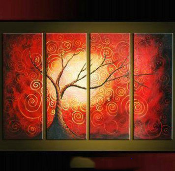 Canvas With A Tree Rectangle Shape Abstract Oil Paintings