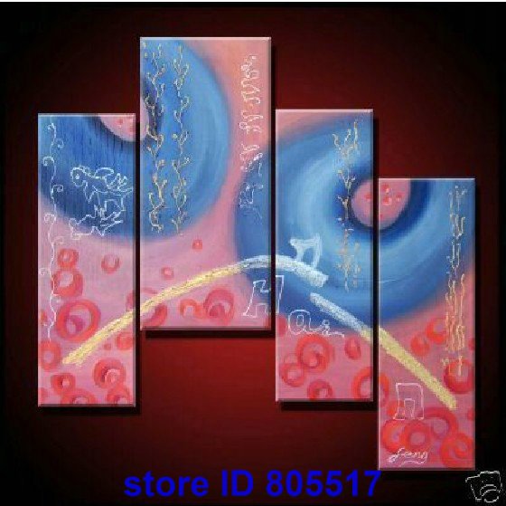 Pink & Blue Background With Grass Canvas Abstract Oil Paintings