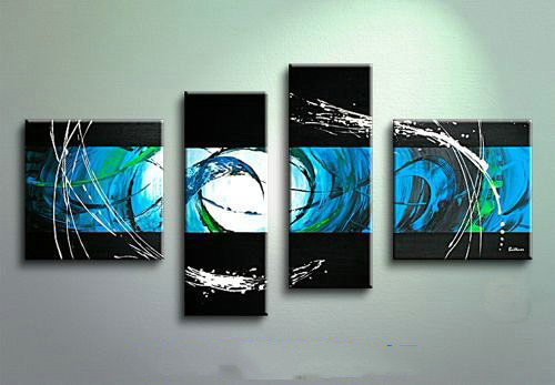 Blue & White Background With Straps Canvas Abstract Oil Paintings