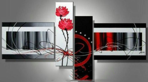 Canvas With Flowers Rectangle Shape Abstract Oil Paintings