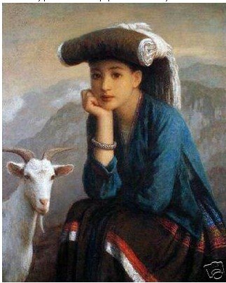 Canvas Colorfull Background A Girl & A Goat Abstract Oil Paintings
