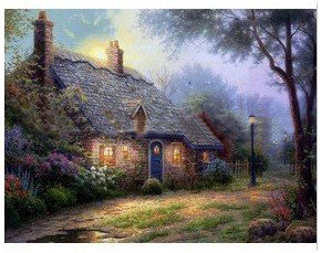 Canvas Colorful Background Village Subject With A House Abstract Oil Paintings