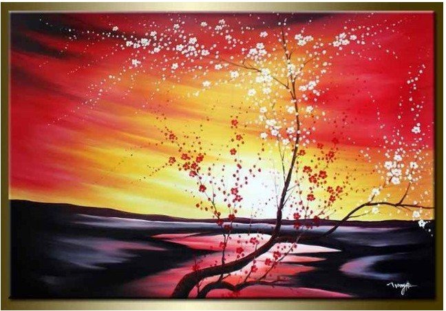 Canvas Colorful Background A Tree & A River Abstract Oil Paintings