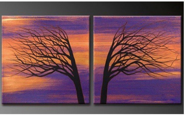 Canvas Colorfull Background Two Trees & Cloud Abstract Oil Paintings