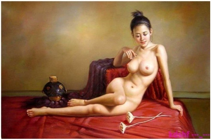 Canvas Colorfull Background A Nude Girl With Kettle Abstract Oil Paintings