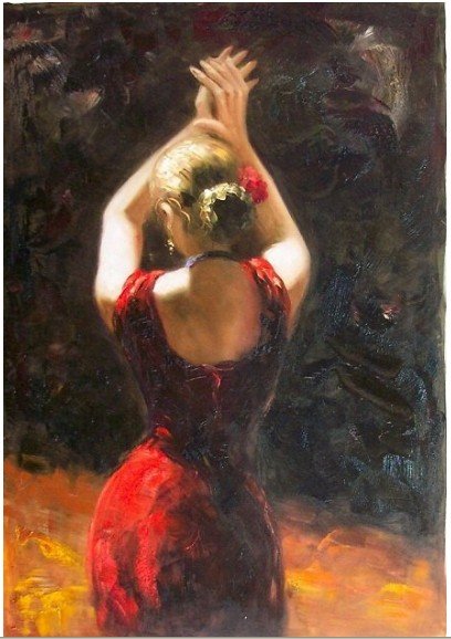 Canvas Black Background A Red Girl Abstract Oil Paintings