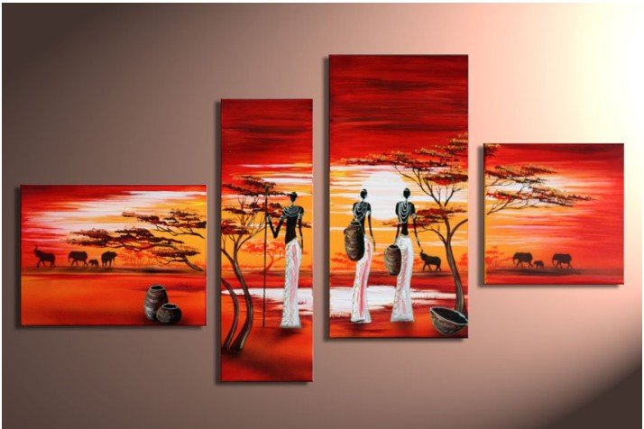 Red Background With Women Canvas Abstract Oil Paintings