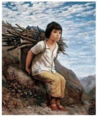 Sky Background With A Child & Mountain Canvas Abstract Oil Paintings