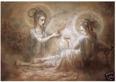 Beige Background Canvas With Two Girls Abstract Oil Paintings