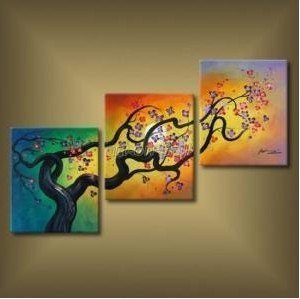Square Shape With Wiggle Trees Beige Background Abstract Oil Paintings