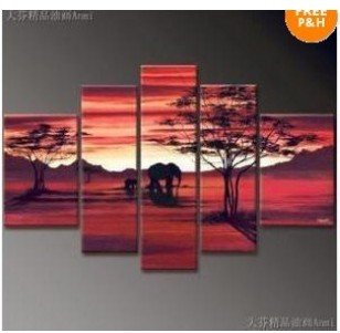 Canvas Dusk Subject Red Background Abstract Oil Paintings