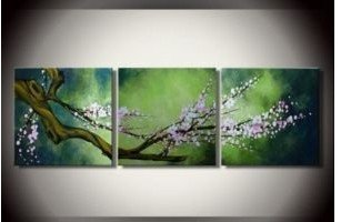 Gray Background Peach Blossom Canvas Abstract Oil Paintings