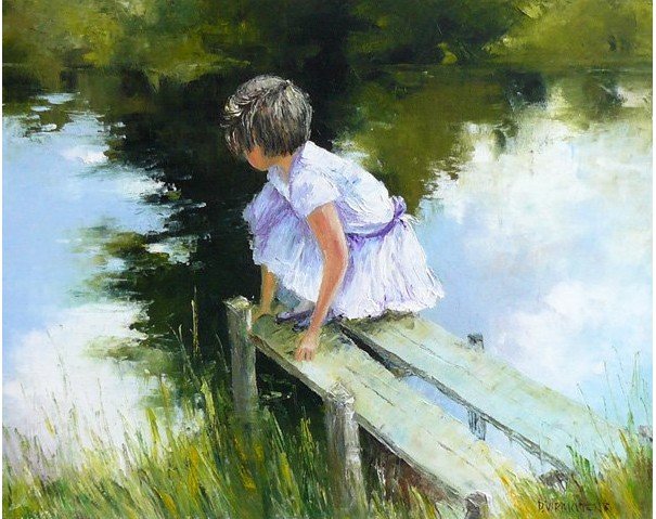 Green Background With A Girl Canvas Abstract Oil Paintings