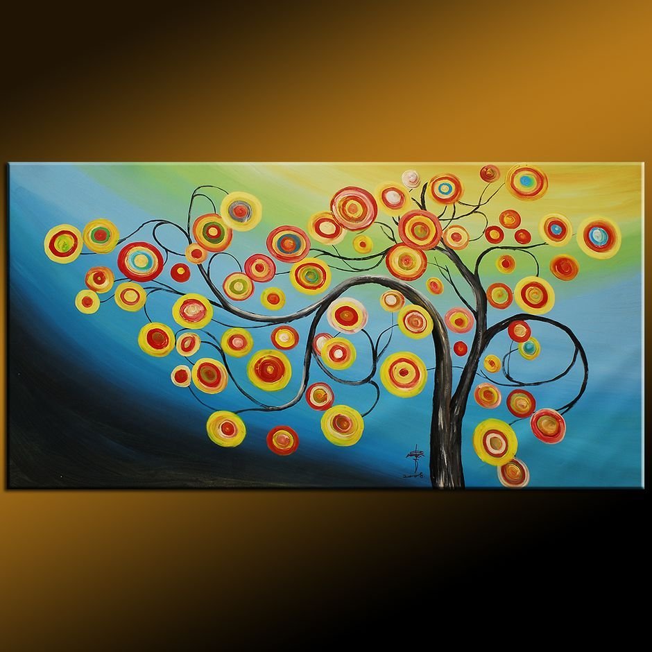 Canvas Square Shape With Many Circles Abstract Oil Paintings