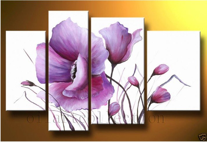 Rectangular Shape With Purple Bud Canvas Abstract Oil Paintings