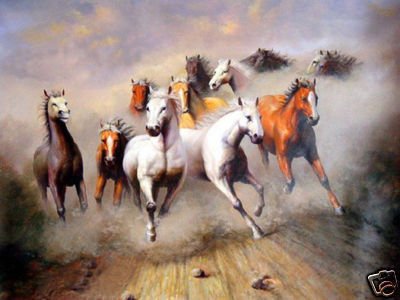 Canvas Running Horse Square Shape Abstract Oil Paintings