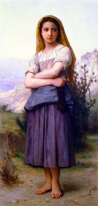 A Girl Subject Mountain Background Unframed Classical Oil Paintings