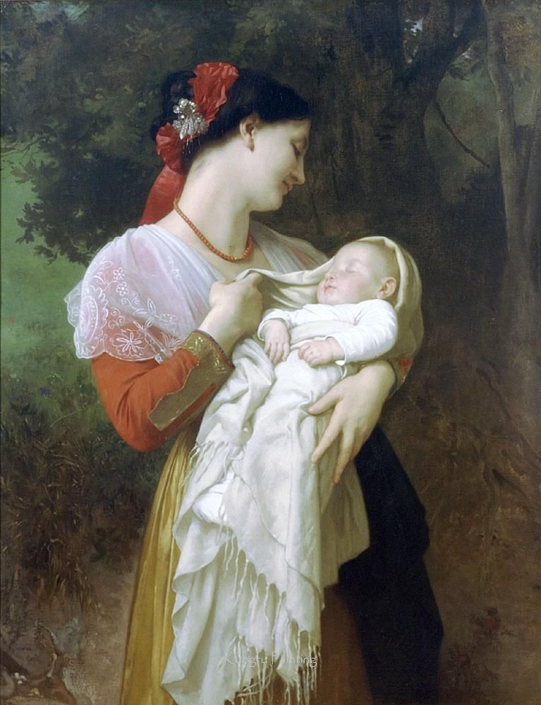 A Woman Carries A Child Black Background Canvas Classical Oil Paintings