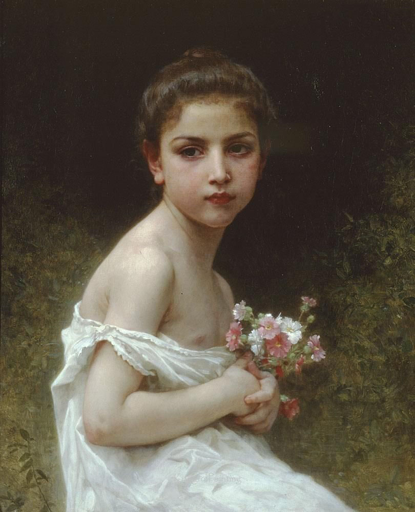 Little Girl With A Bouquet Black Background Pure Hand-painted Classical Oil Paintings