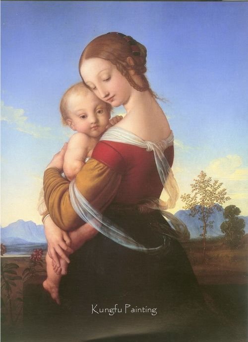 Light Blue Background A Woman & A Baby Subject Frame Classical Oil Paintings