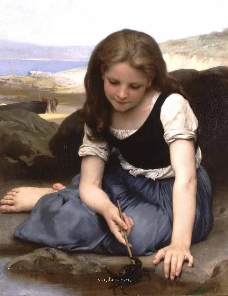 A Girl With A Crab Lake Background On Canvas Classical Oil Paintings